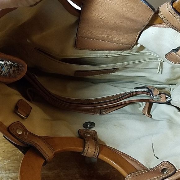 Fossil Weave & Wood Purse 14x4x8 - Picture 3 of 8